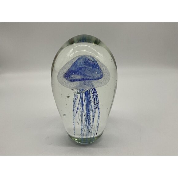 Art Glass Mouth Blown Sapphire Jellyfish Handmade 6"High Paperweight Collectible - Picture 13 of 16